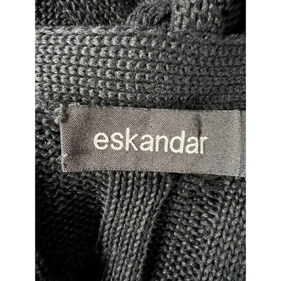 Eskandar Black Cable Knit Long Cardigan Sweater Open Front With Pockets Womens 1